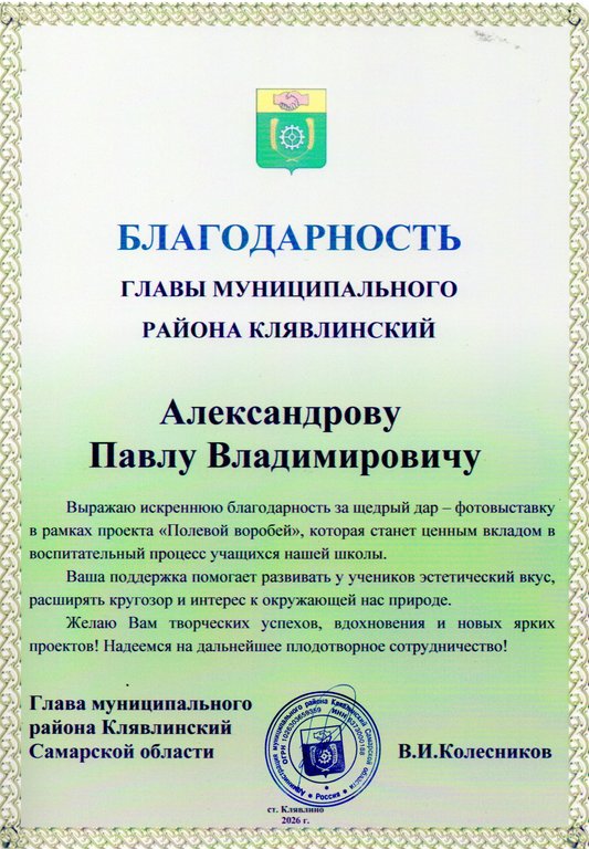 Благодарственное письмо